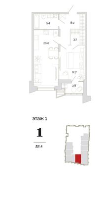 Продажа 1-комнатной квартиры 52,1 м², 1/18 этаж