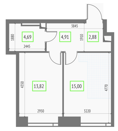 Продажа 1-комнатной квартиры 41,3 м², 25/57 этаж