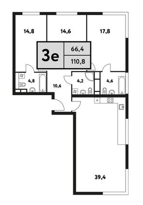 110,8 м², 4-комн. квартира, 2/8 этаж