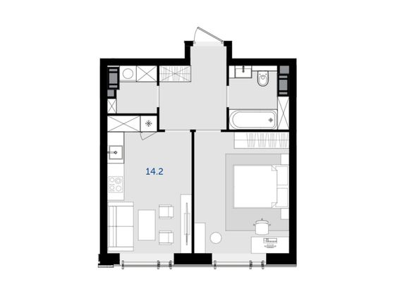 43,8 м², 1-комн. квартира, 36/47 этаж