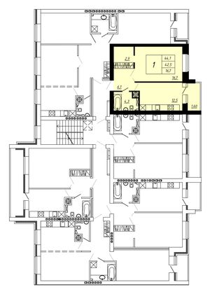 Продажа 1-комнатной квартиры 42,5 м², 3/4 этаж