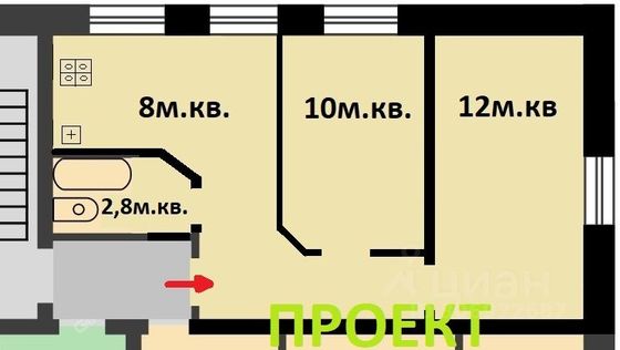 Продажа 2-комнатной квартиры 37 м², 2/2 этаж