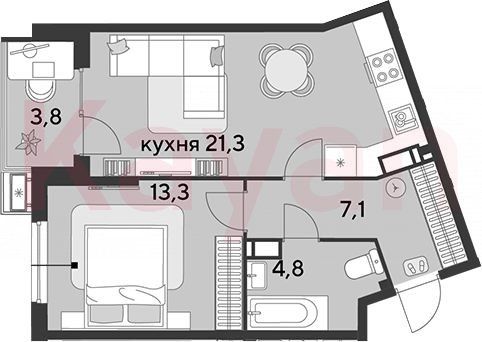 Продажа 2-комнатной квартиры 46,5 м², 10/18 этаж