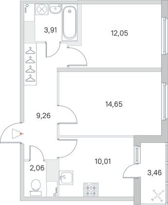 Продажа 2-комнатной квартиры 53,7 м², 3/8 этаж