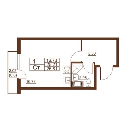 Продажа 1-комнатной квартиры 25,8 м², 8/11 этаж