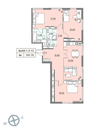101,7 м², 3-комн. квартира, 13/14 этаж