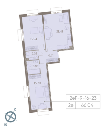 Продажа 2-комнатной квартиры 66 м², 23/23 этаж
