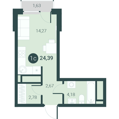 Продажа квартиры-студии 24,4 м², 14/14 этаж