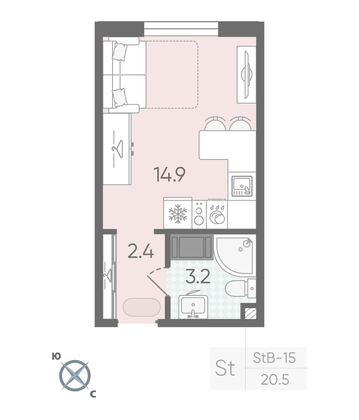 Продажа квартиры-студии 20,5 м², 13/22 этаж