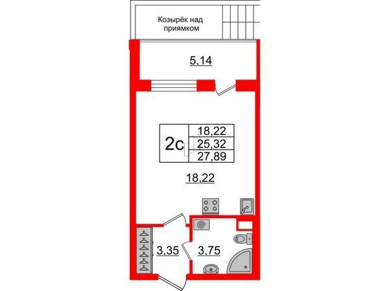 Продажа квартиры-студии 24,5 м², 1/5 этаж