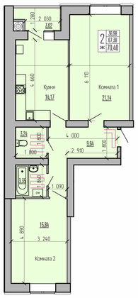 Продажа 2-комнатной квартиры 70,4 м², 4/10 этаж