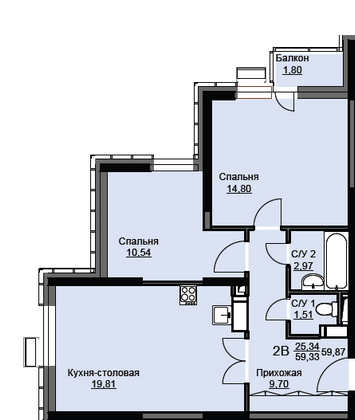 Продажа 2-комнатной квартиры 59,9 м², 5/17 этаж