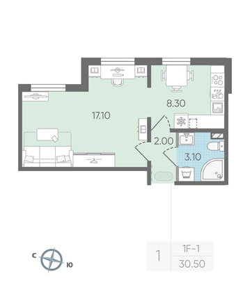 Продажа 1-комнатной квартиры 30,5 м², 2/24 этаж