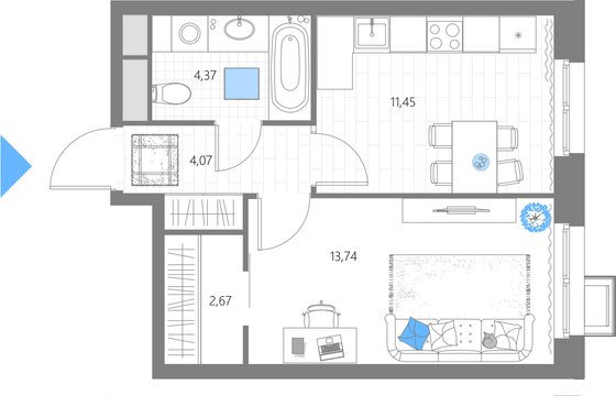 Продажа 1-комнатной квартиры 36,3 м², 25/29 этаж