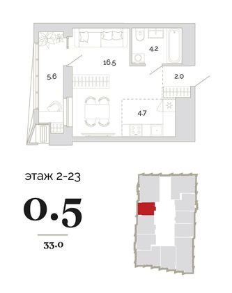 Продажа 1-комнатной квартиры 33 м², 19/18 этаж
