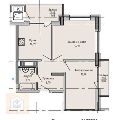 Продажа 2-комнатной квартиры 51,7 м², 3/16 этаж