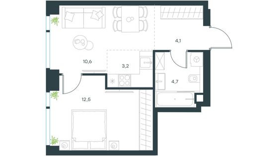 Продажа 2-комнатной квартиры 35,1 м², 7/44 этаж