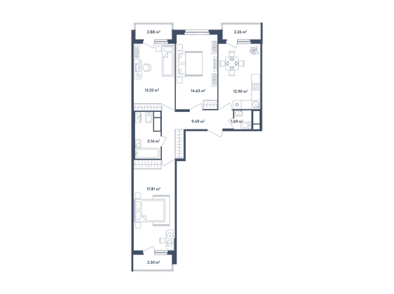 78,6 м², 3-комн. квартира, 4/4 этаж