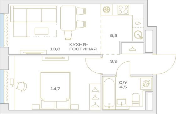 Продажа 2-комнатной квартиры 42,2 м², 13/23 этаж