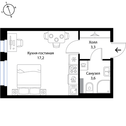 24,1 м², студия, 1/3 этаж