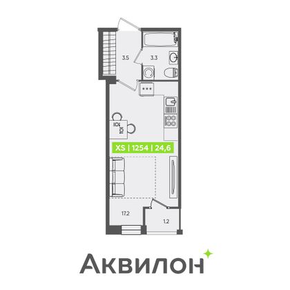 24,6 м², студия, 1/13 этаж