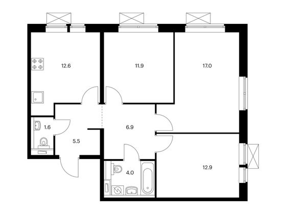 Продажа 3-комнатной квартиры 72,4 м², 4/17 этаж