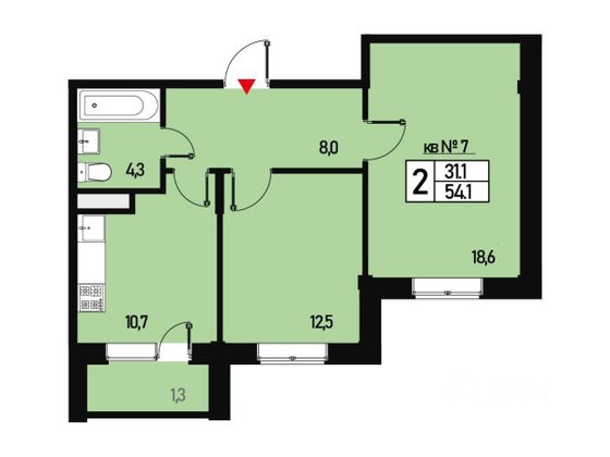 Продажа 2-комнатной квартиры 54,1 м², 2/3 этаж