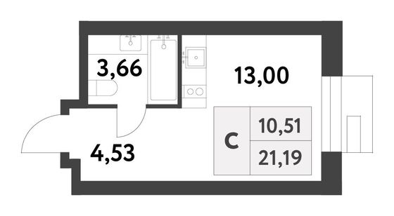 Продажа квартиры-студии 21,2 м², 13/16 этаж