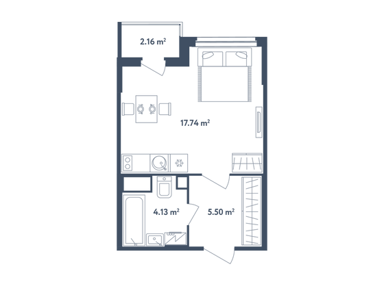 28,5 м², студия, 1/4 этаж