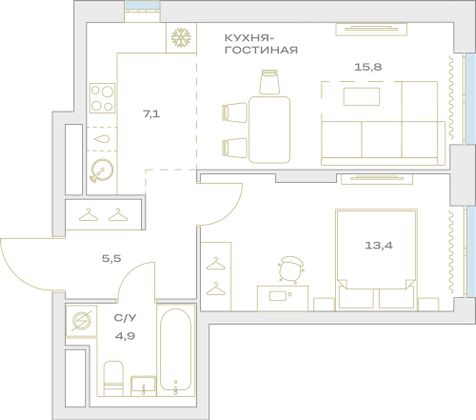 Продажа 2-комнатной квартиры 46,7 м², 21/23 этаж