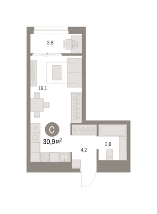 Продажа квартиры-студии 30,9 м², 10/13 этаж
