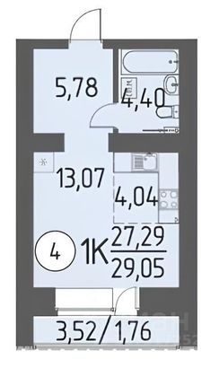 Продажа квартиры-студии 29,1 м², 1/14 этаж