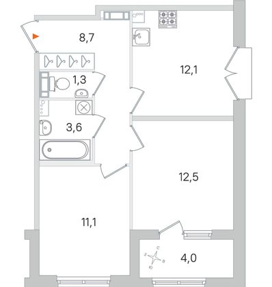 Продажа 2-комнатной квартиры 51,3 м², 3/4 этаж