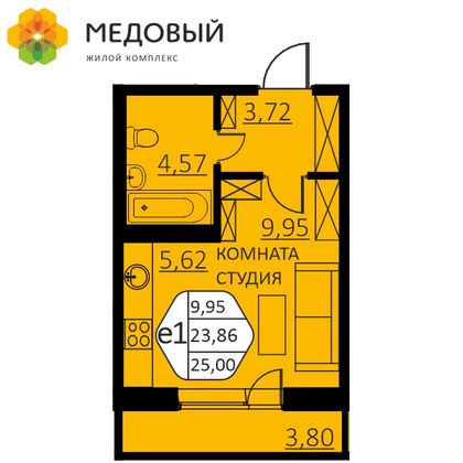 25 м², 1-комн. квартира, 2/14 этаж