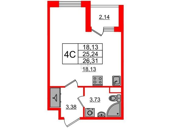 Продажа квартиры-студии 25,2 м², 1/4 этаж