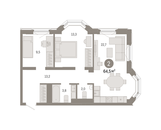 Продажа 2-комнатной квартиры 64,5 м², 4/24 этаж