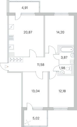 Продажа 3-комнатной квартиры 82,7 м², 1/5 этаж