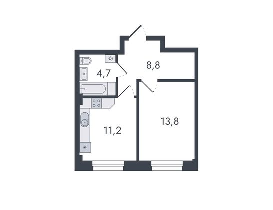 Продажа 1-комнатной квартиры 38,5 м², 1/13 этаж