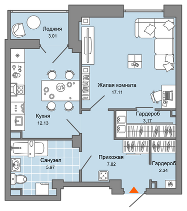 50 м², 1-комн. квартира, 3/14 этаж