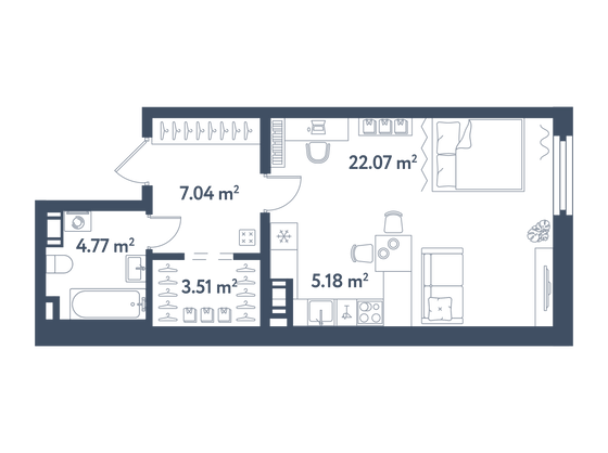 42,6 м², студия, 2/11 этаж