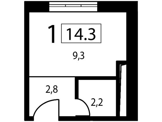 14,3 м², студия, 9/9 этаж