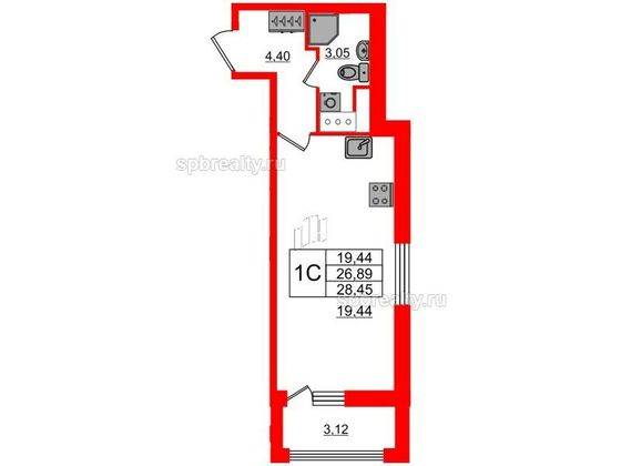 Продажа квартиры-студии 26,9 м², 2/13 этаж