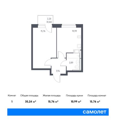 35,2 м², 1-комн. квартира, 10/17 этаж