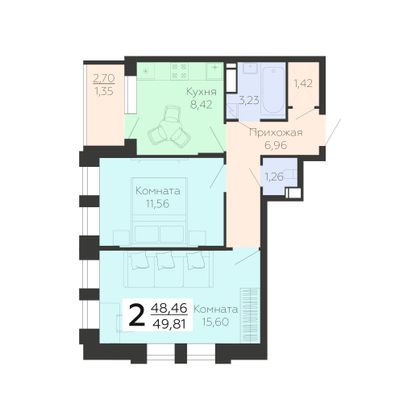 Продажа 2-комнатной квартиры 49,8 м², 18/21 этаж