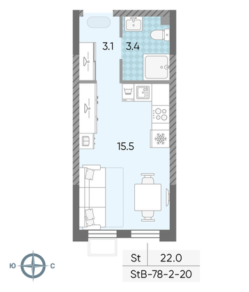 Продажа квартиры-студии 22 м², 20/24 этаж