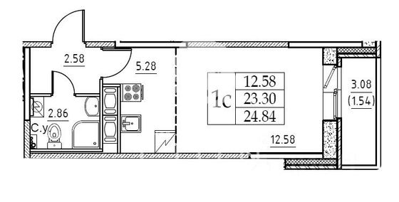 Продажа квартиры-студии 23,3 м², 13/16 этаж