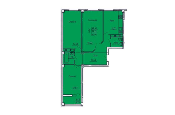 81 м², 3-комн. квартира, 9/18 этаж