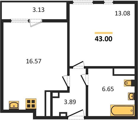 Продажа 1-комнатной квартиры 43 м², 21/23 этаж