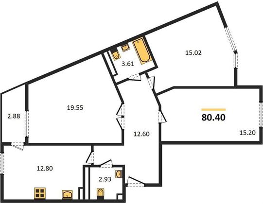 Продажа 3-комнатной квартиры 80,4 м², 2/19 этаж