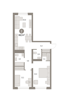 Продажа 2-комнатной квартиры 66,4 м², 2/7 этаж